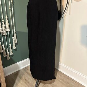Vintage Faux Suede Black Maxi Skirt Size 6 With Side Slit